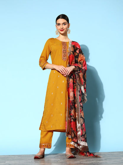 Indyancart VA Women's Ethnic Motifs Silk Blend Hyper Texture Kurta Set