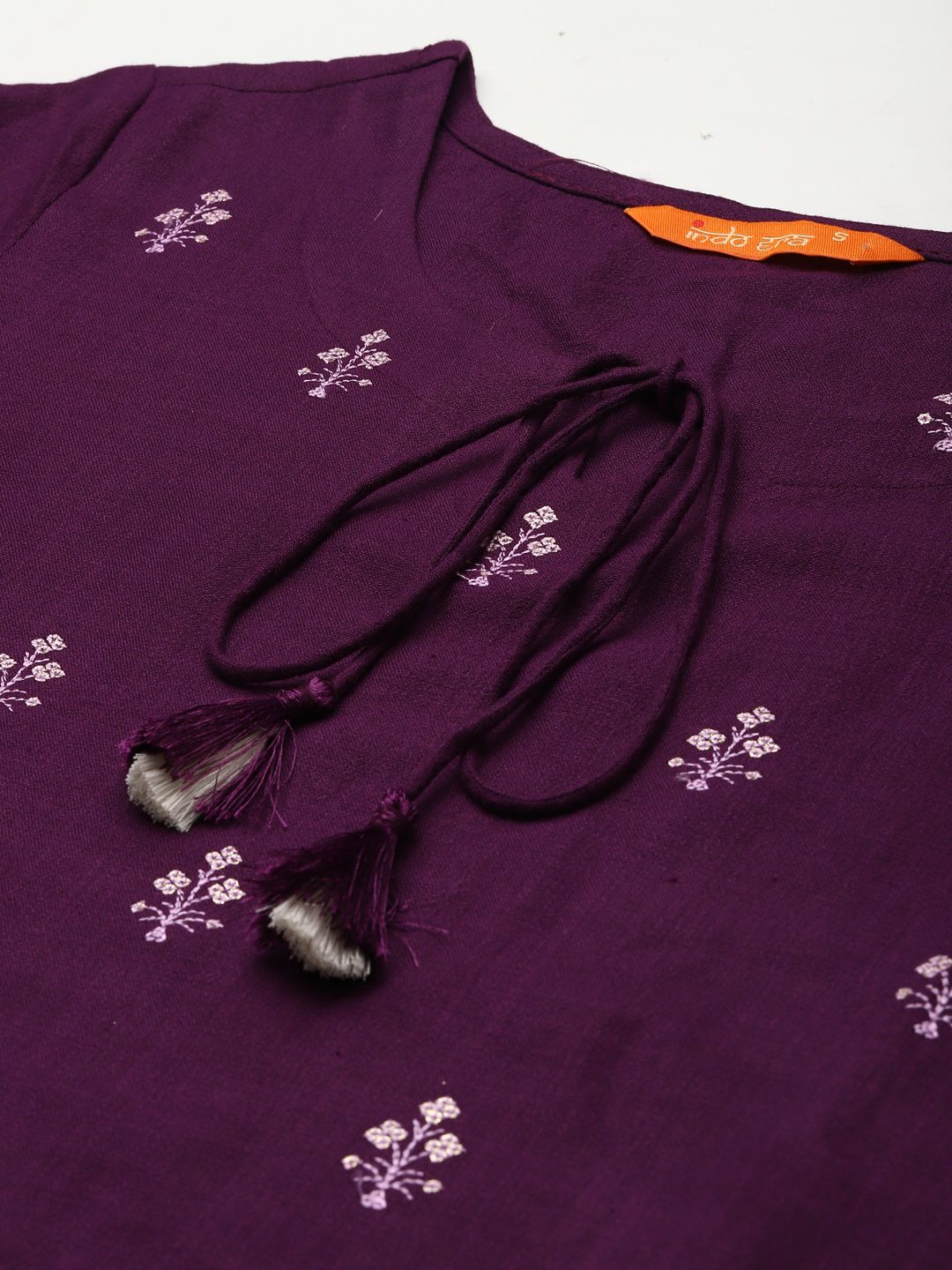 Indyancart IE Women Purple Embroidered Kurta with Trousers & With Dupatta