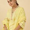 Dhiyona IE Floral Embroidered Pure Cotton V Neck Kurta With Trousers & Dupatta