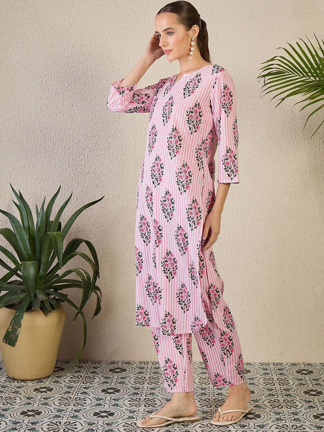 Adults-Women Floral Printed Cotton Kurta with Trousers