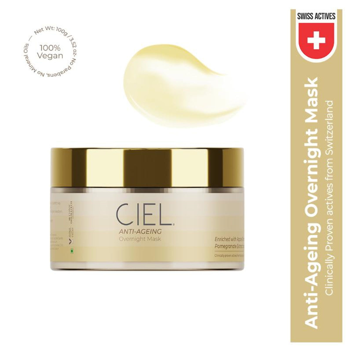 Ciel Anti-Ageing Overnight Mask in a white jar with a silver lid, showcasing the luxurious skincare product.
