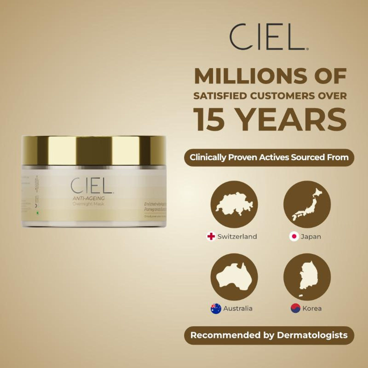 Ciel Anti-Ageing Overnight Mask in a jar with a smooth, creamy texture and elegant packaging.