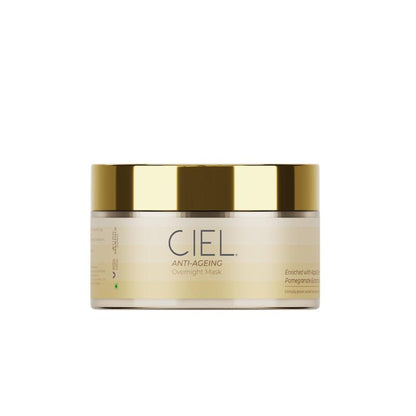Ciel Anti-Ageing Overnight Mask in a jar with a smooth, creamy texture and elegant packaging.