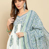 Indyancart IE Floral Printed Empire A-Line Pure Cotton Kurta with Palazzos & Dupatta