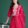 Indyancart IE Ethnic Motifs Embroidered Thread Work Kurta with Trousers & With Dupatta