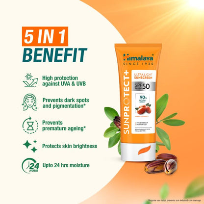 Himalaya Sun Protect+ Ultra Light Sunscreen SPF 50 PA++++ Sweat Resistant,100% No White Cast