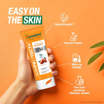 Himalaya Sun Protect+ Ultra Light Sunscreen SPF 50 PA++++ Sweat Resistant,100% No White Cast