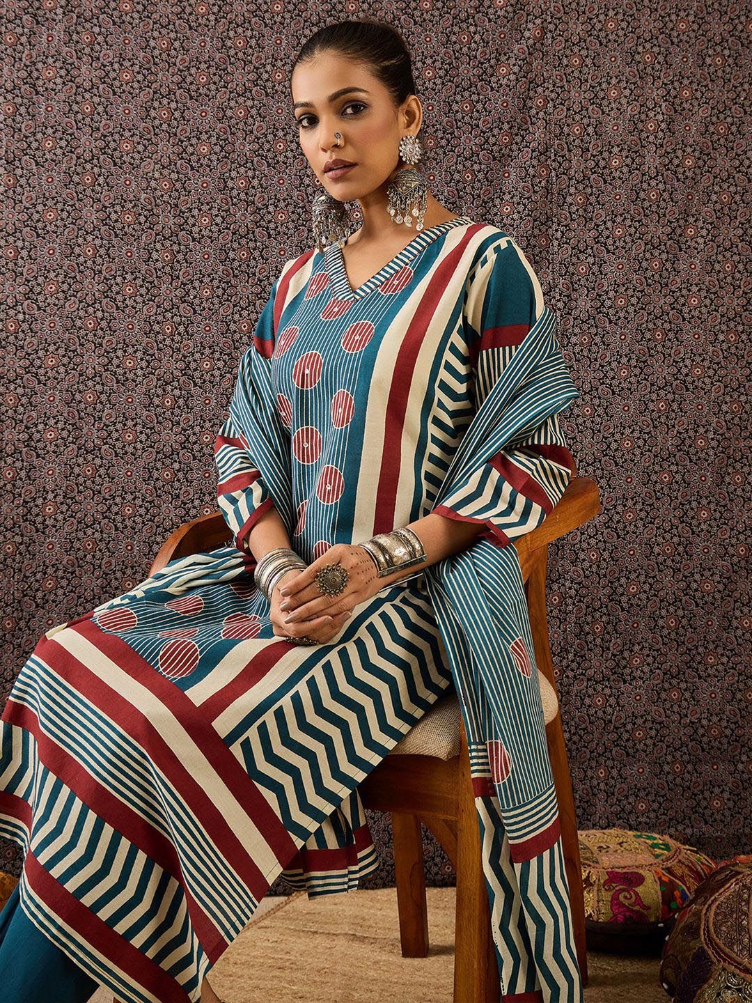 Women Printed Regular Pure Cotton Kurta with Trousers & With Dupatta