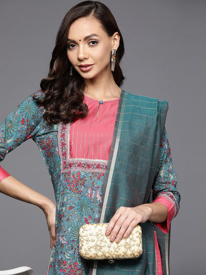 Women Blue Ethnic Motifs Printed Kurta with Palazzos & With Dupatta
