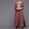 Dhiyona VA Women's Maroon Ethnic Motifs Embroidered Kurta with Palazzos