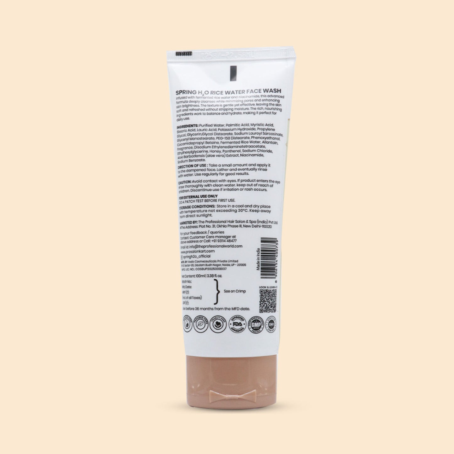 Spring H2O Rice Water Face Wash Minimizes Pores & Skin Brightening with Rice Water & Honey