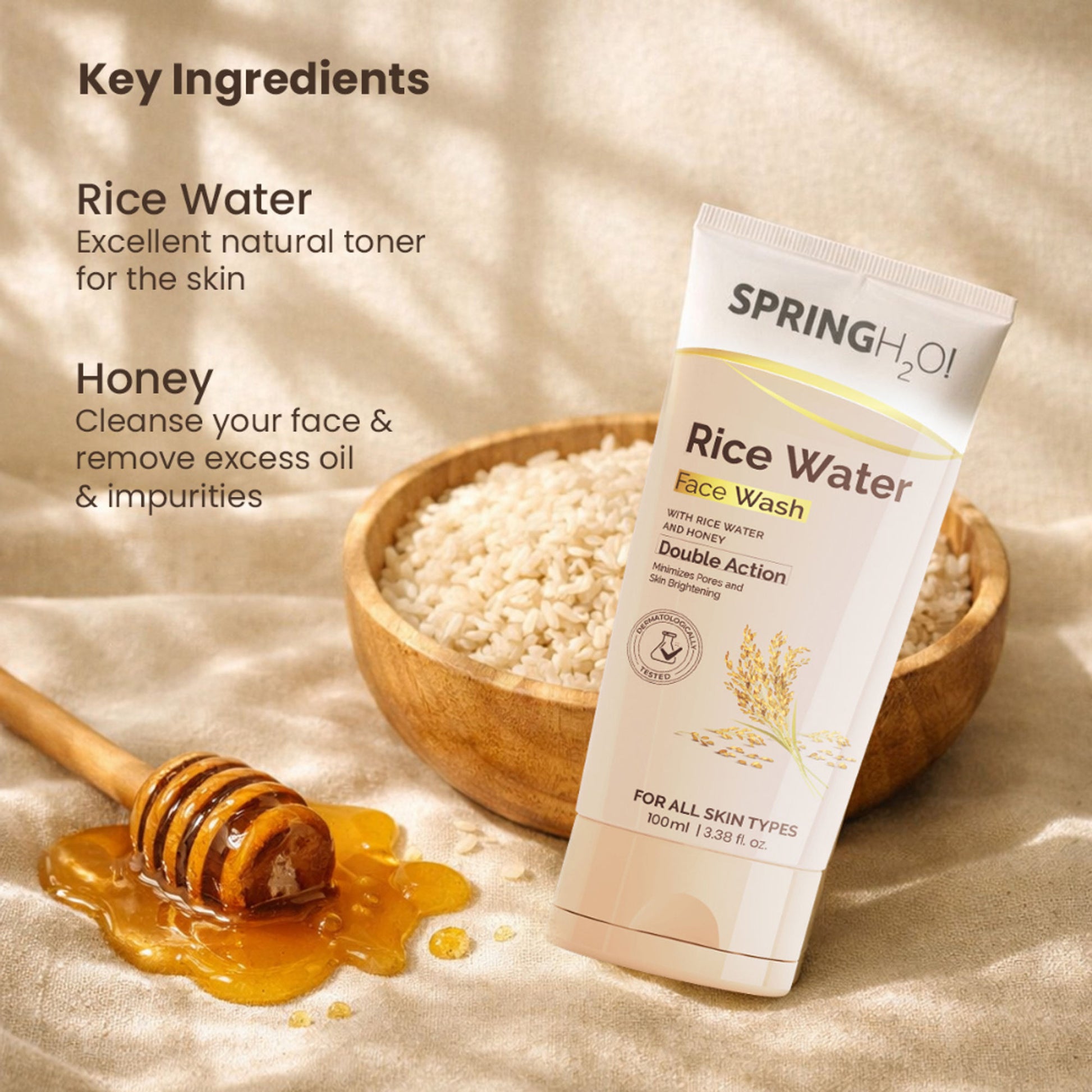 Spring H2O Rice Water Face Wash Minimizes Pores & Skin Brightening with Rice Water & Honey