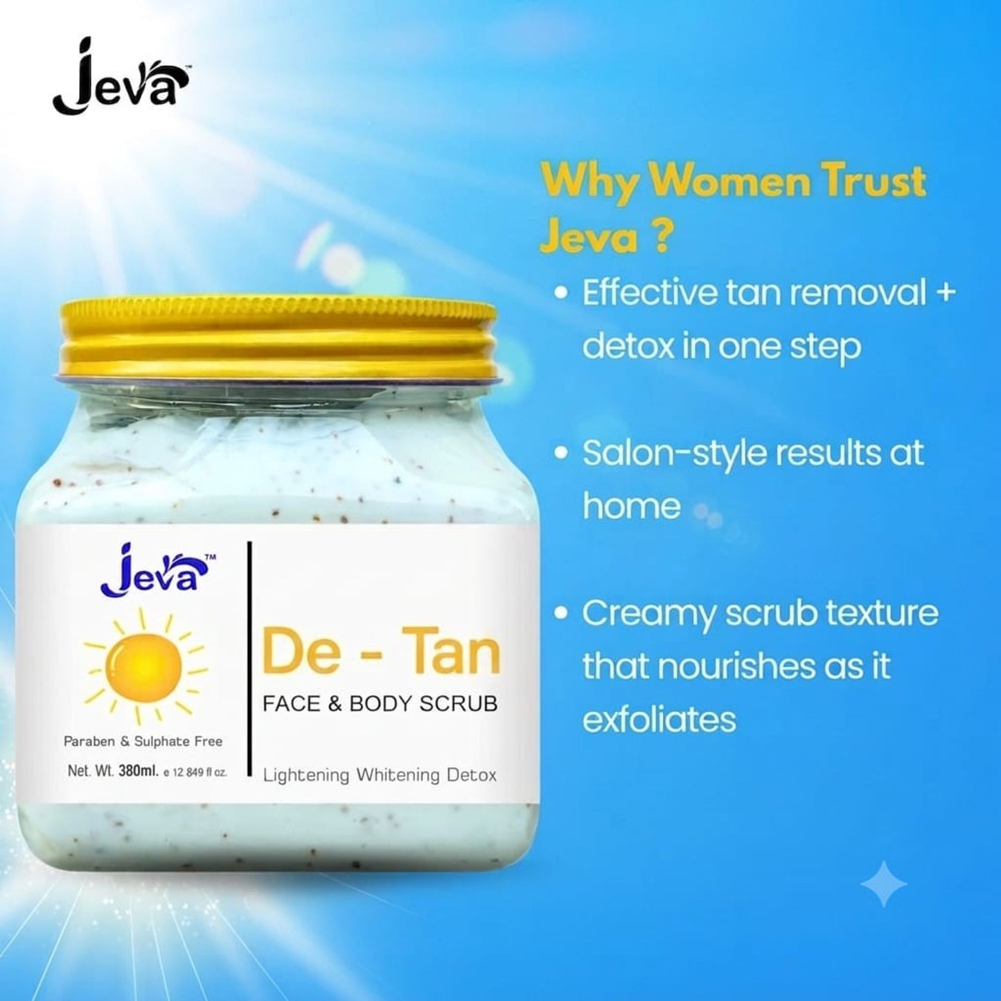 Jeva De-Tan Detox Scrub - Skin Brightening & Tan Removal Gel