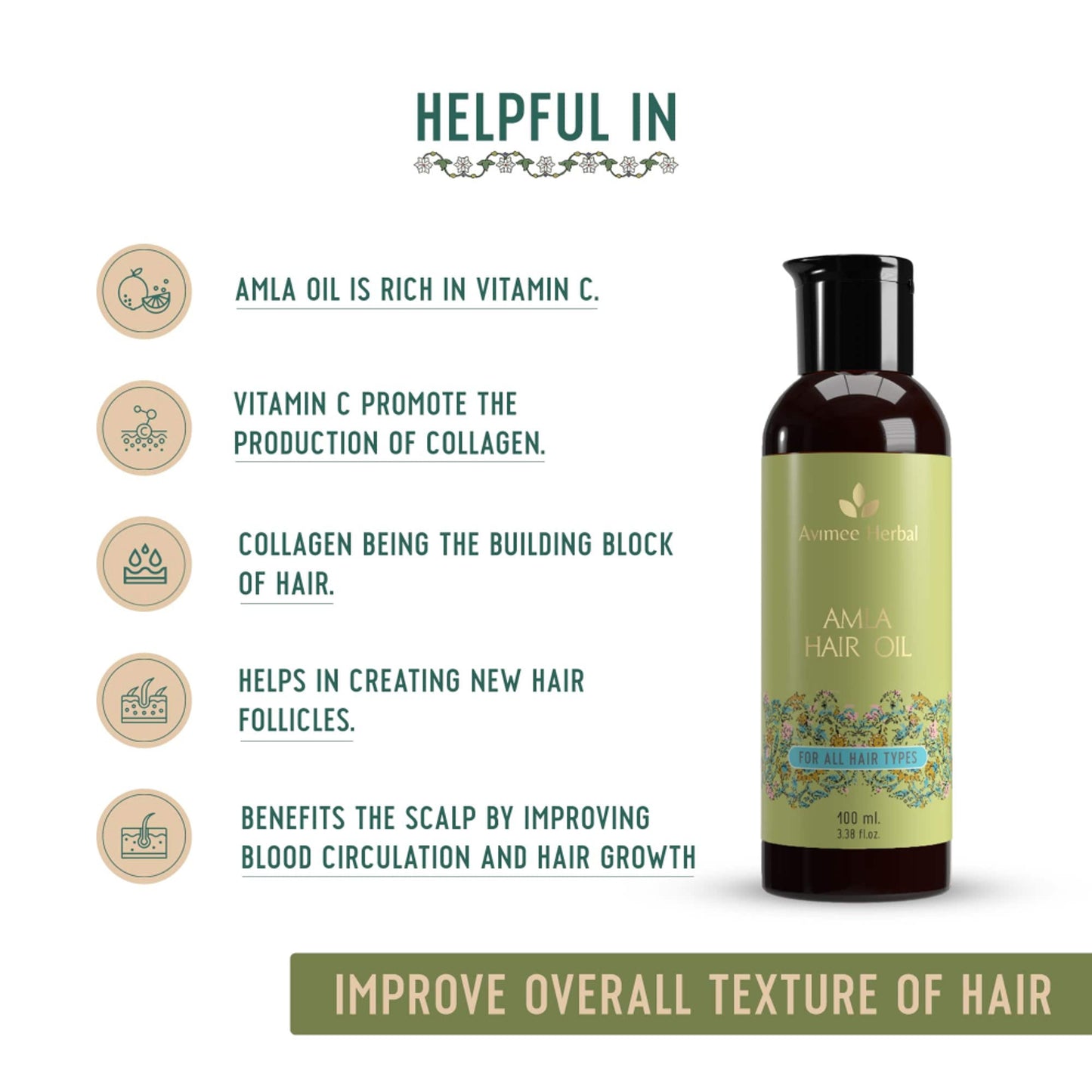 Avimee Herbal Amla Hair Oil For Long & Strong Hair - Mineral Oil Free