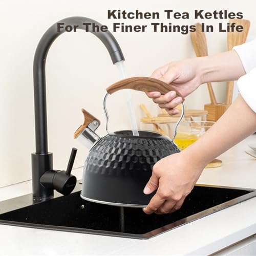 Supvox Whistle Kettle 2.5L Stainless Steel for Gas Stove, Black