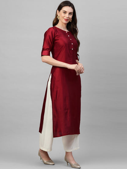 Dhiyona IE Women Red Solid Liva Straight Kurta