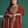 Dhiyona IE Plus Size Floral Embroidered Sequinned Liva Kurta with Trousers & With Dupatta