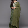Dhiyona IE Women Green Bandhani Printed Thread Work Kurta with Sharara & With Dupatta