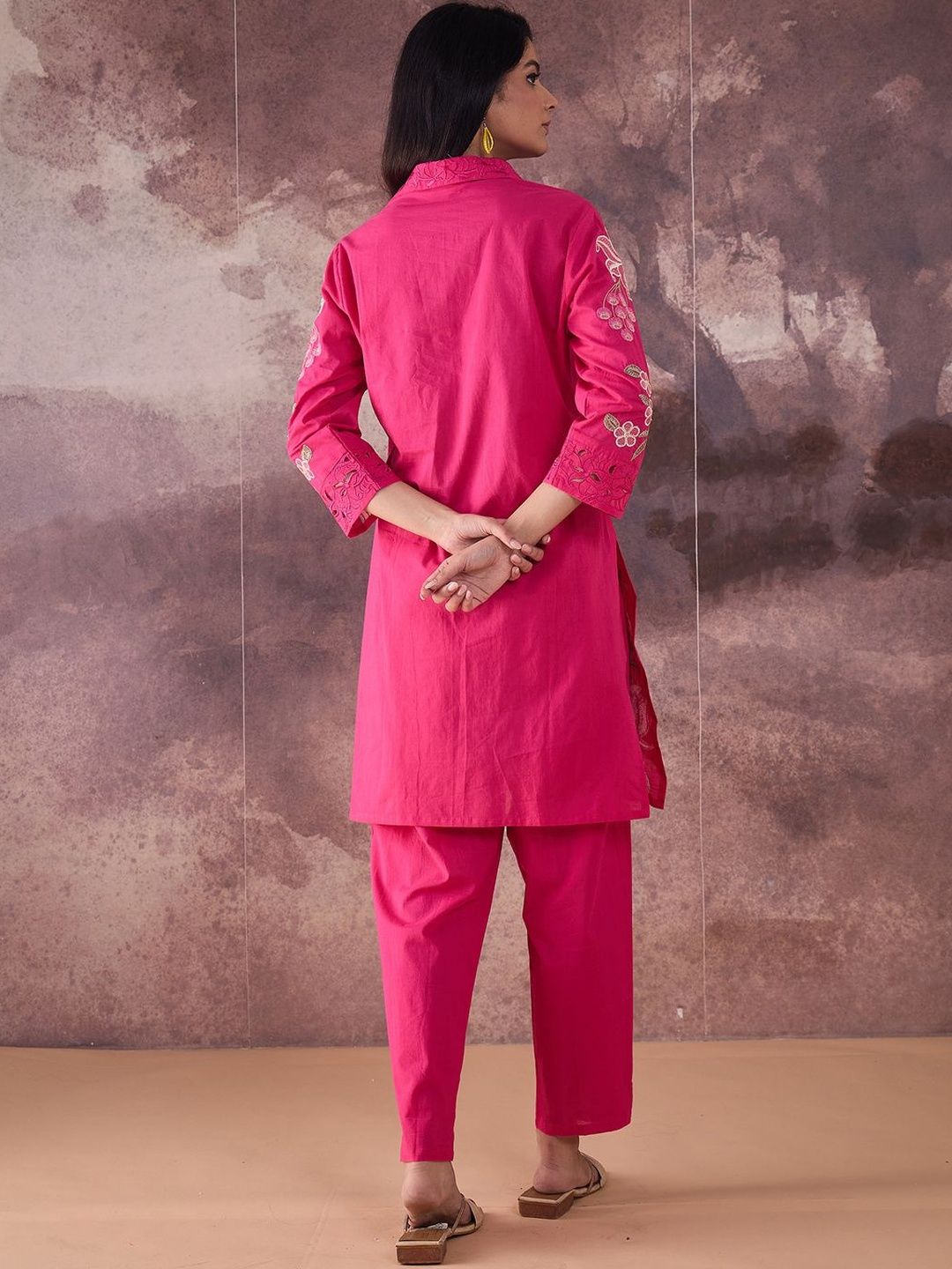 Floral Embroidered Thread Work Pure Cotton Kurta With Trouser