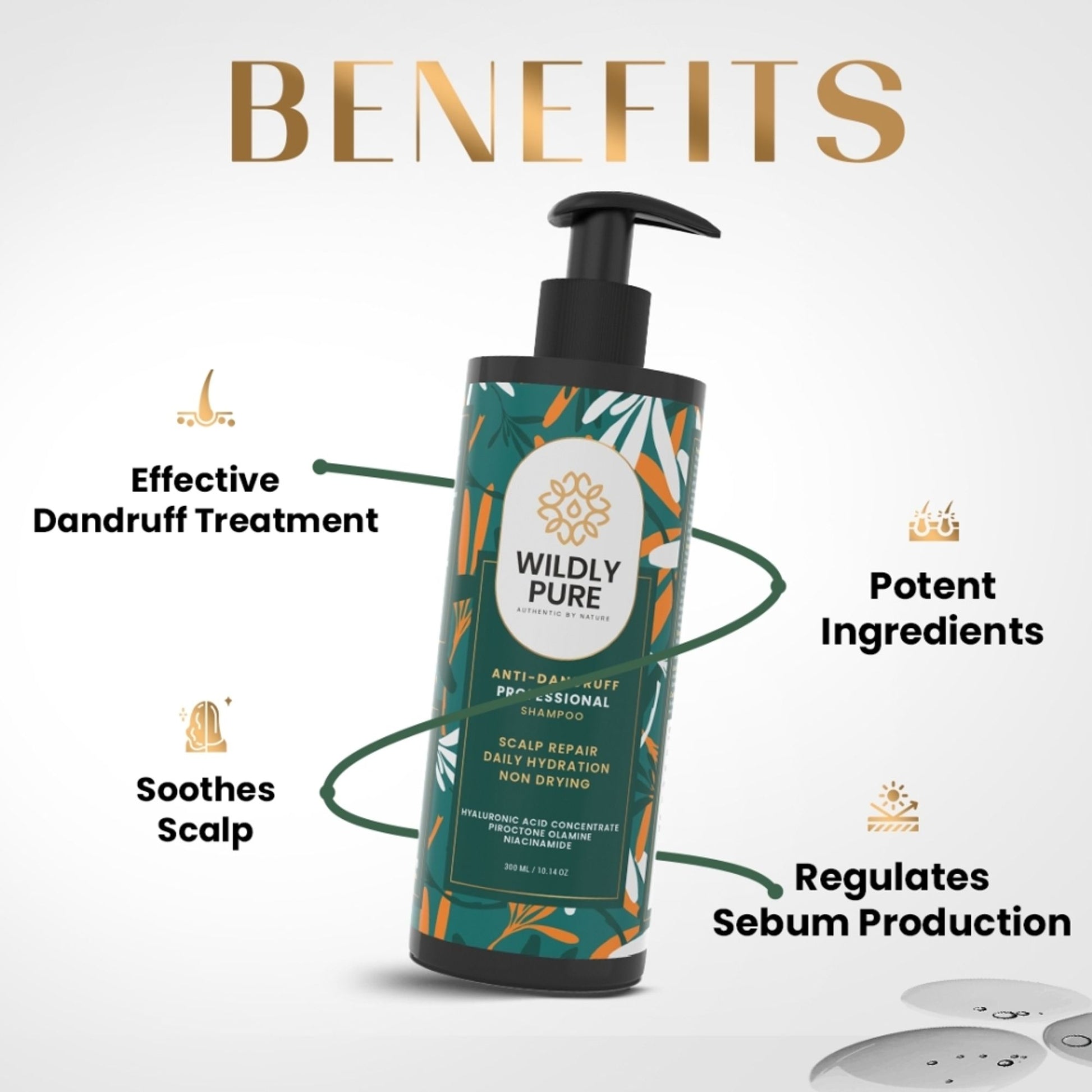 Wildly Pure Anti Dandruff Shampoo for itchy & flaky scalp with Niacinamide & Piroctone Olamine