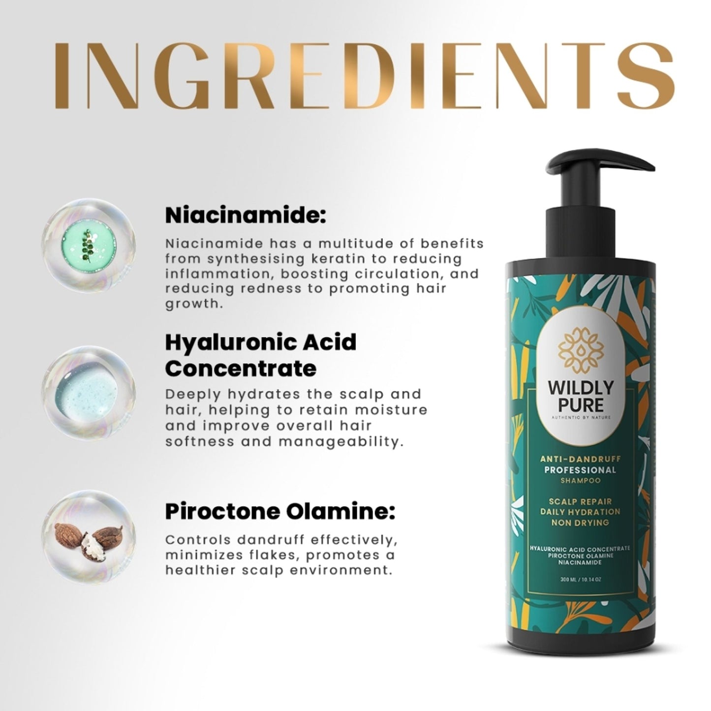 Wildly Pure Anti Dandruff Shampoo for itchy & flaky scalp with Niacinamide & Piroctone Olamine