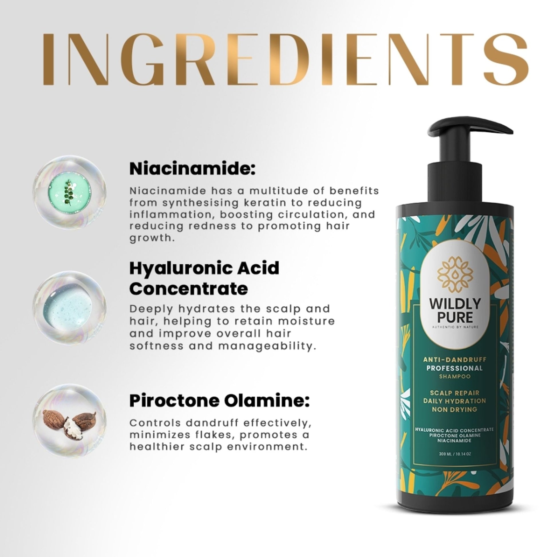 Wildly Pure Anti Dandruff Shampoo for itchy & flaky scalp with Niacinamide & Piroctone Olamine