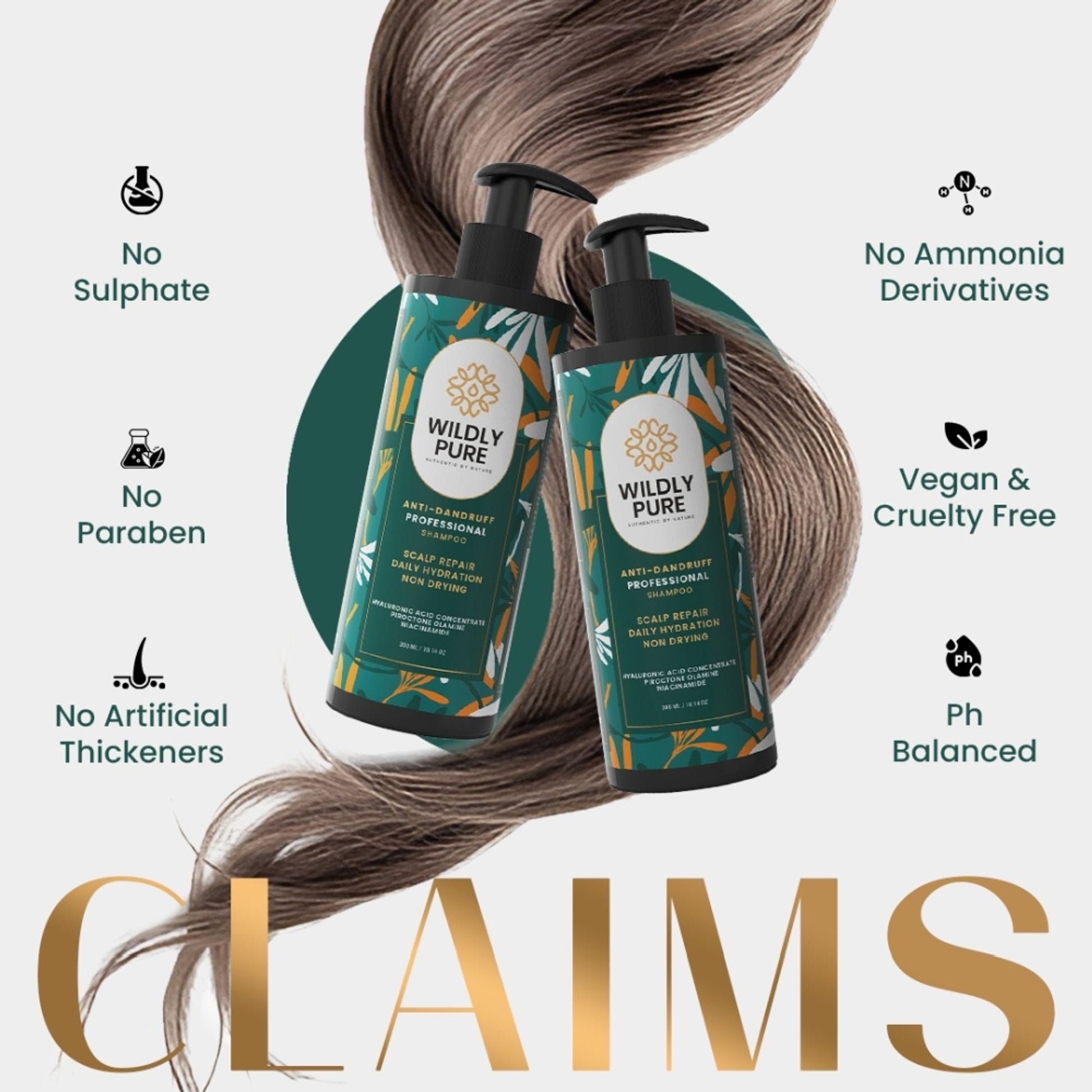 Wildly Pure Anti Dandruff Shampoo for itchy & flaky scalp with Niacinamide & Piroctone Olamine