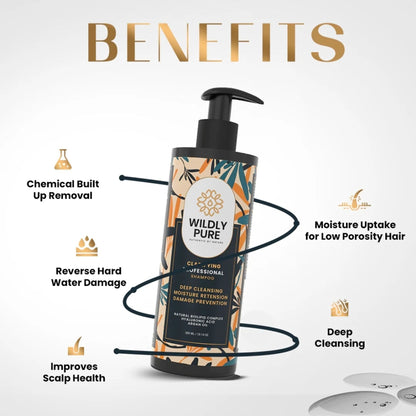 Wildly Pure Clarifying Shampoo for Hard Water, Low Porosity Hair, Build Up with Hyaluronic Acid