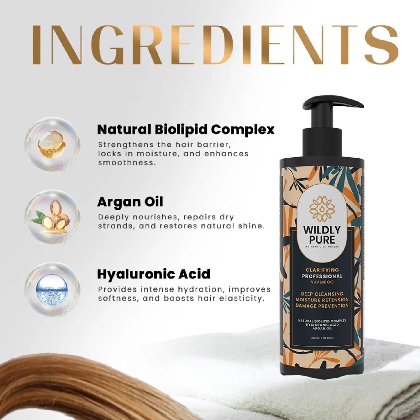 Wildly Pure Clarifying Shampoo for Hard Water, Low Porosity Hair, Build Up with Hyaluronic Acid