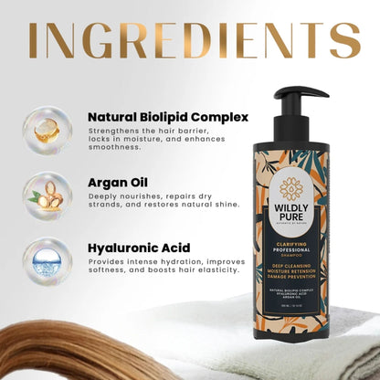 Wildly Pure Clarifying Shampoo for Hard Water, Low Porosity Hair, Build Up with Hyaluronic Acid