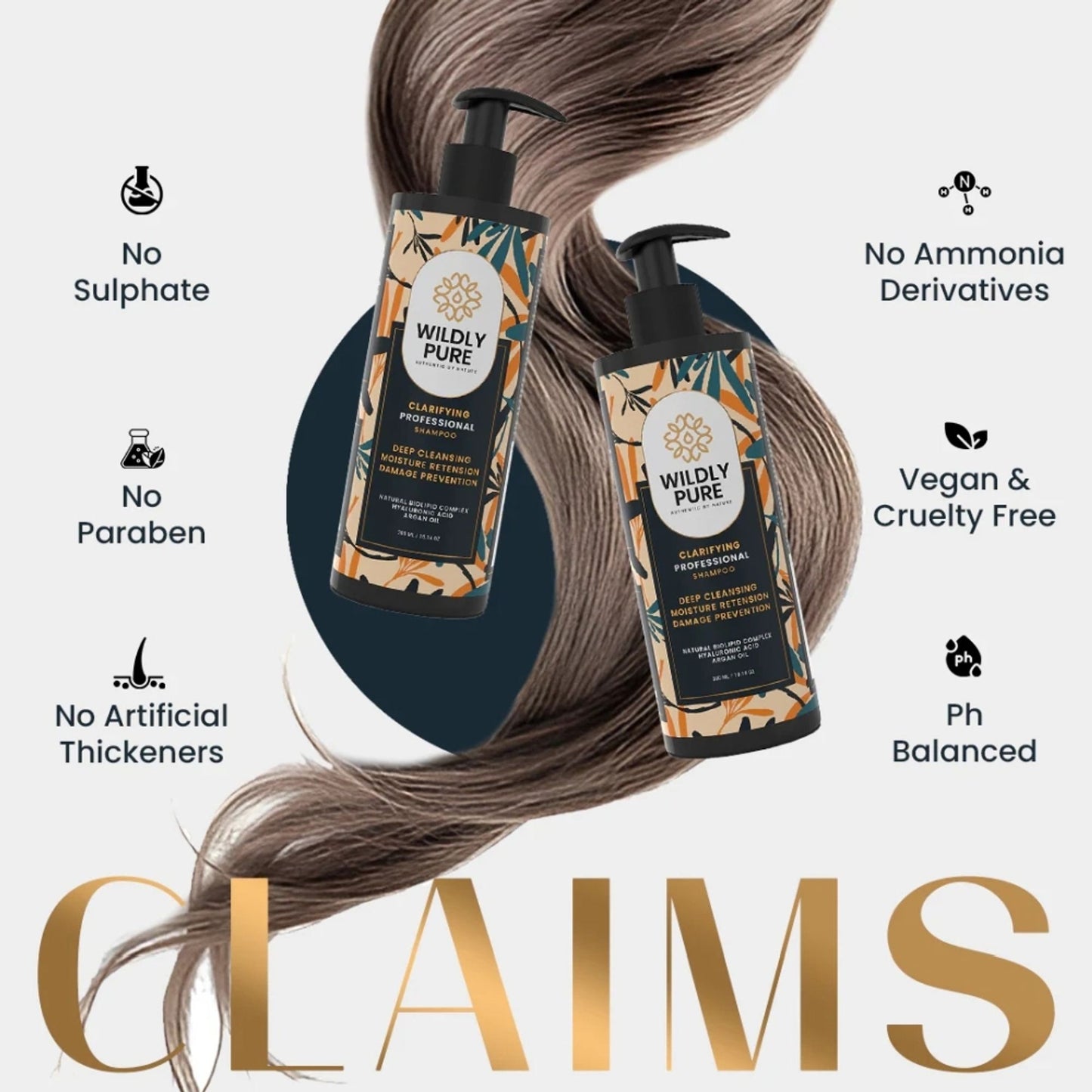 Wildly Pure Clarifying Shampoo for Hard Water, Low Porosity Hair, Build Up with Hyaluronic Acid