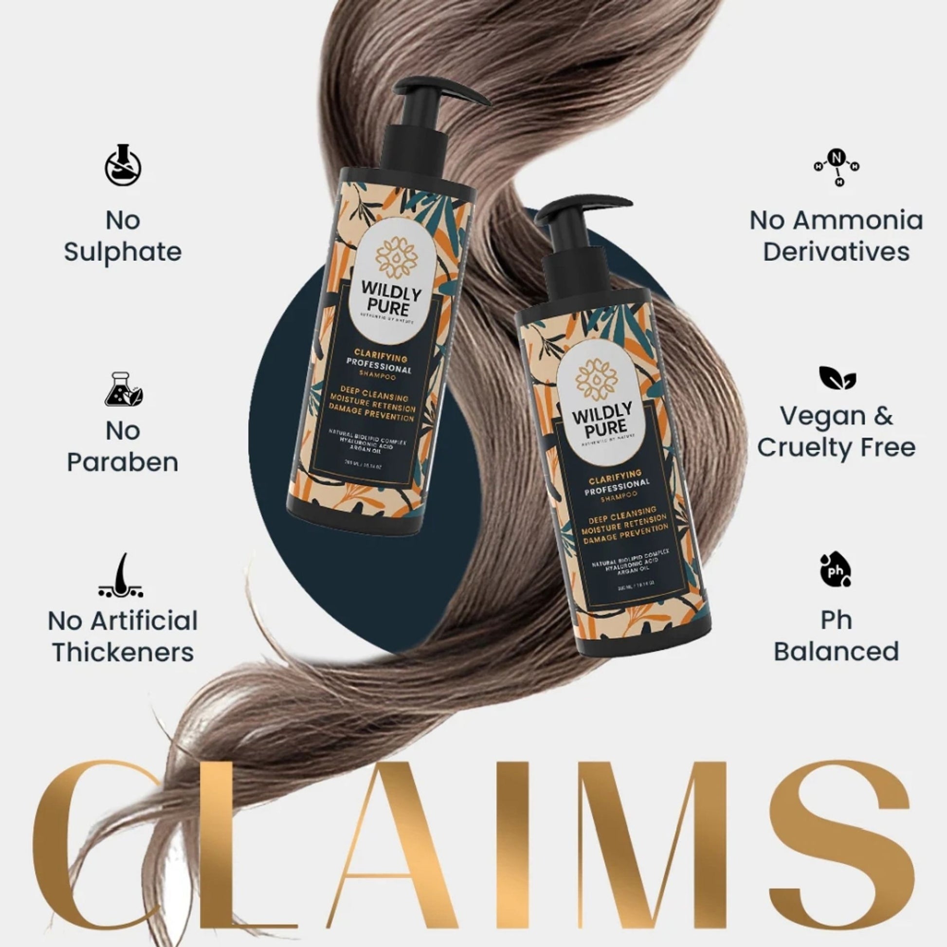 Wildly Pure Clarifying Shampoo for Hard Water, Low Porosity Hair, Build Up with Hyaluronic Acid