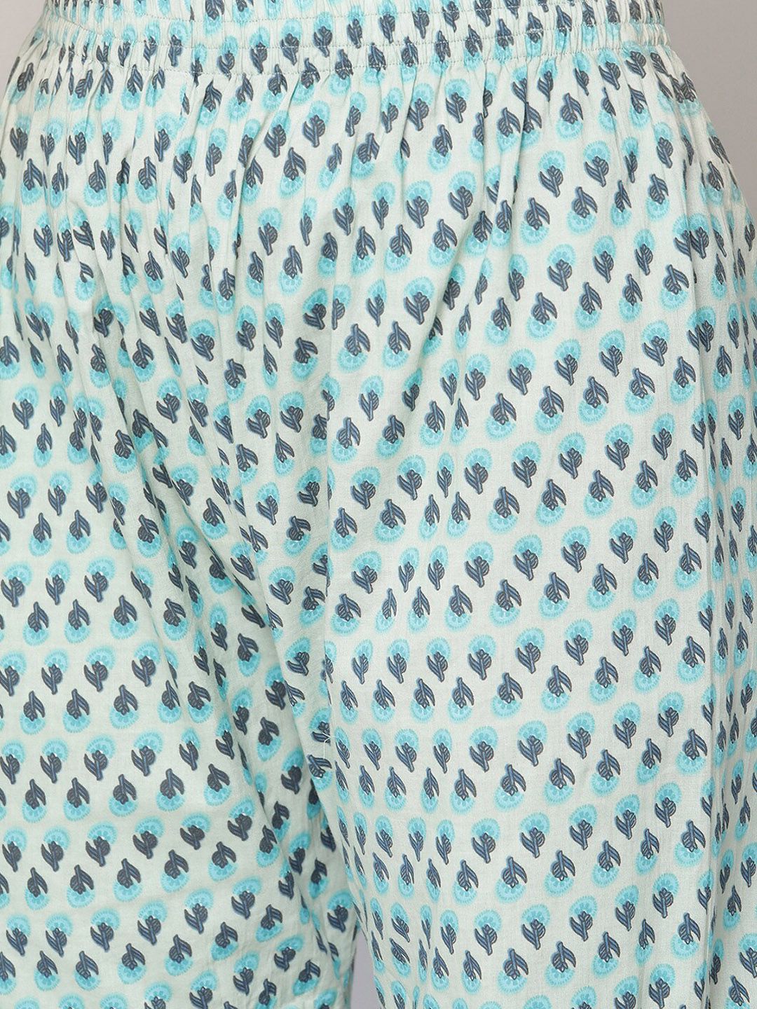 Indyancart VA Women's Turquoise Blue Floral Printed Regular Pure Cotton Kurta with Palazzos