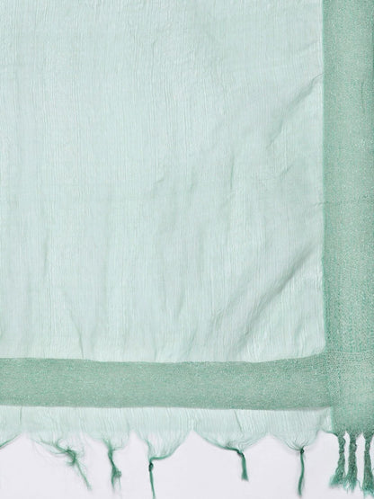 Indyancart VA Women's Teal Bandhani Printed High Slit Gotta Patti Pure Cotton Kurta with Palazzos & With Dupatta