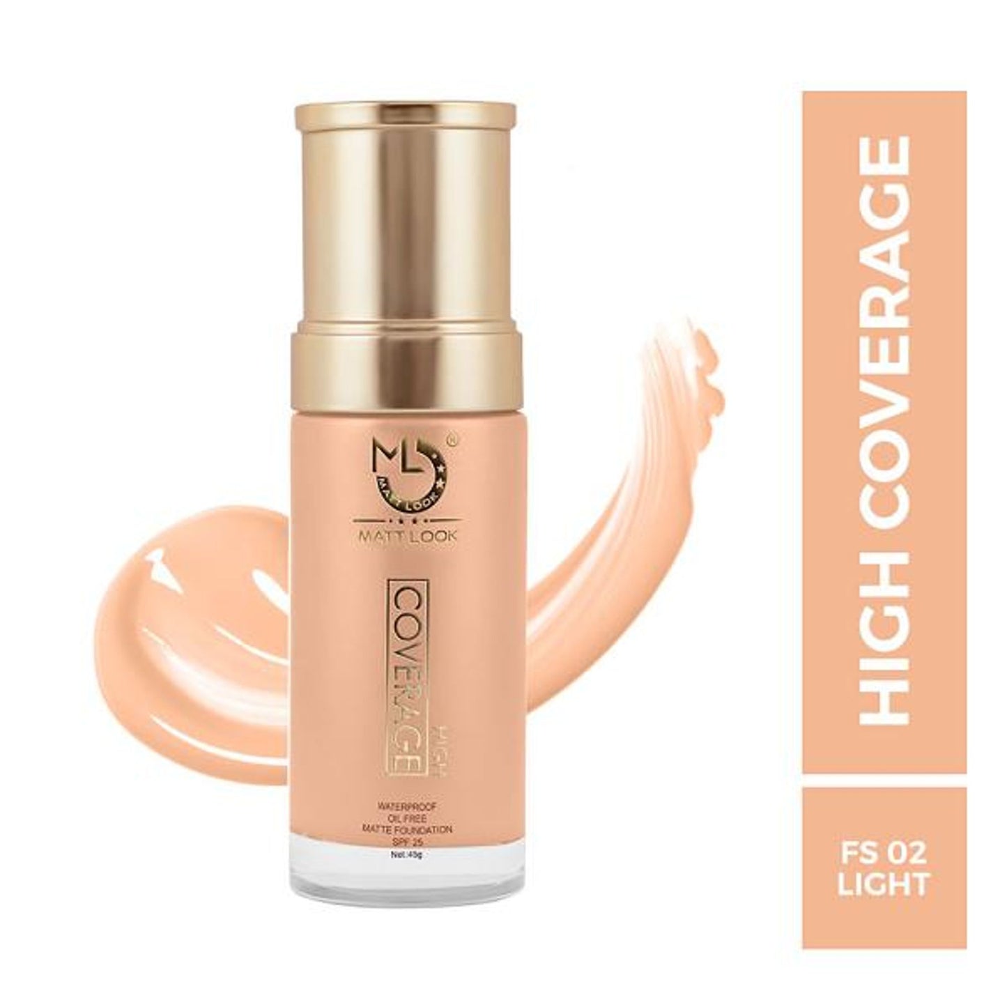 Matt look High Coverage Waterproof Oil Free Matte SPF 25 Foundation - Light