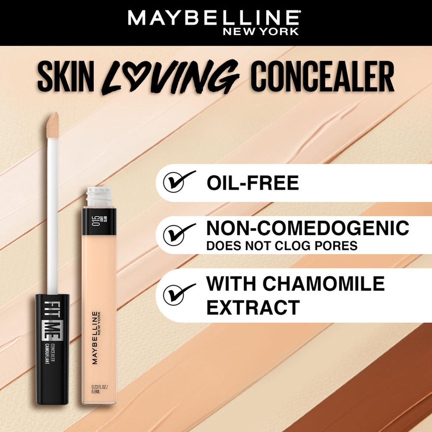 Maybelline New York Fit Me Concealer, Oil-free Liquid Concealer for Oily and Dry Skin - Fair - 15 Fair