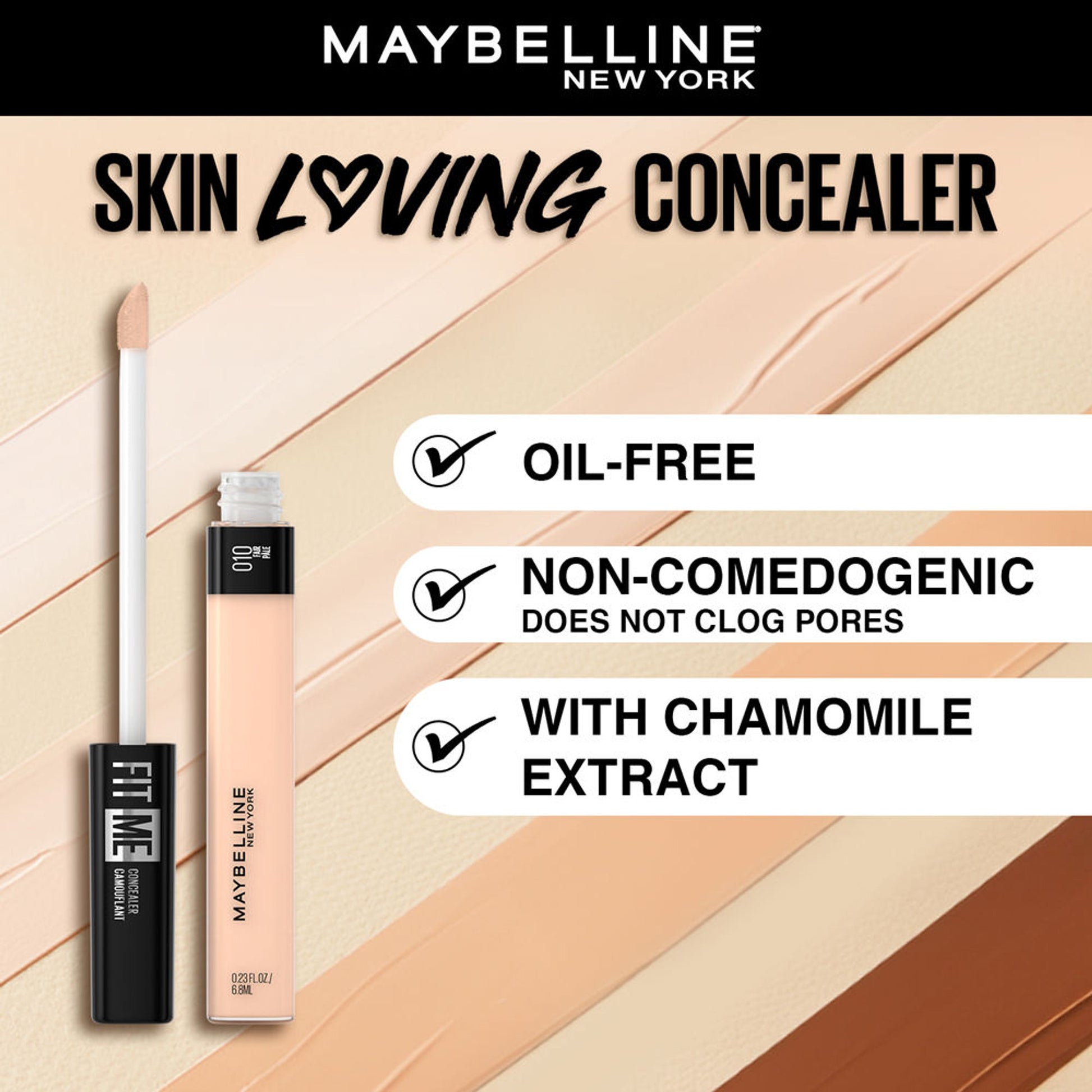 Maybelline New York Fit Me Concealer, Oil-free Liquid Concealer for Oily and Dry Skin - Fair - 10 Light