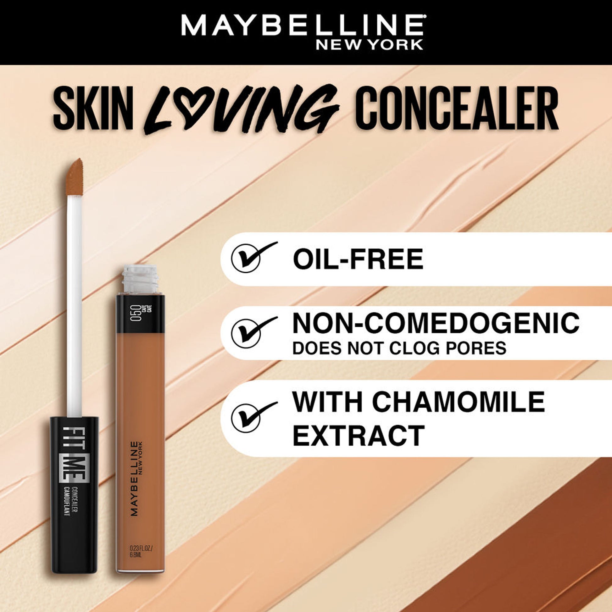 Maybelline New York Fit Me Concealer, Oil-free Liquid Concealer for Oily and Dry Skin - Fair - 50 Cafe