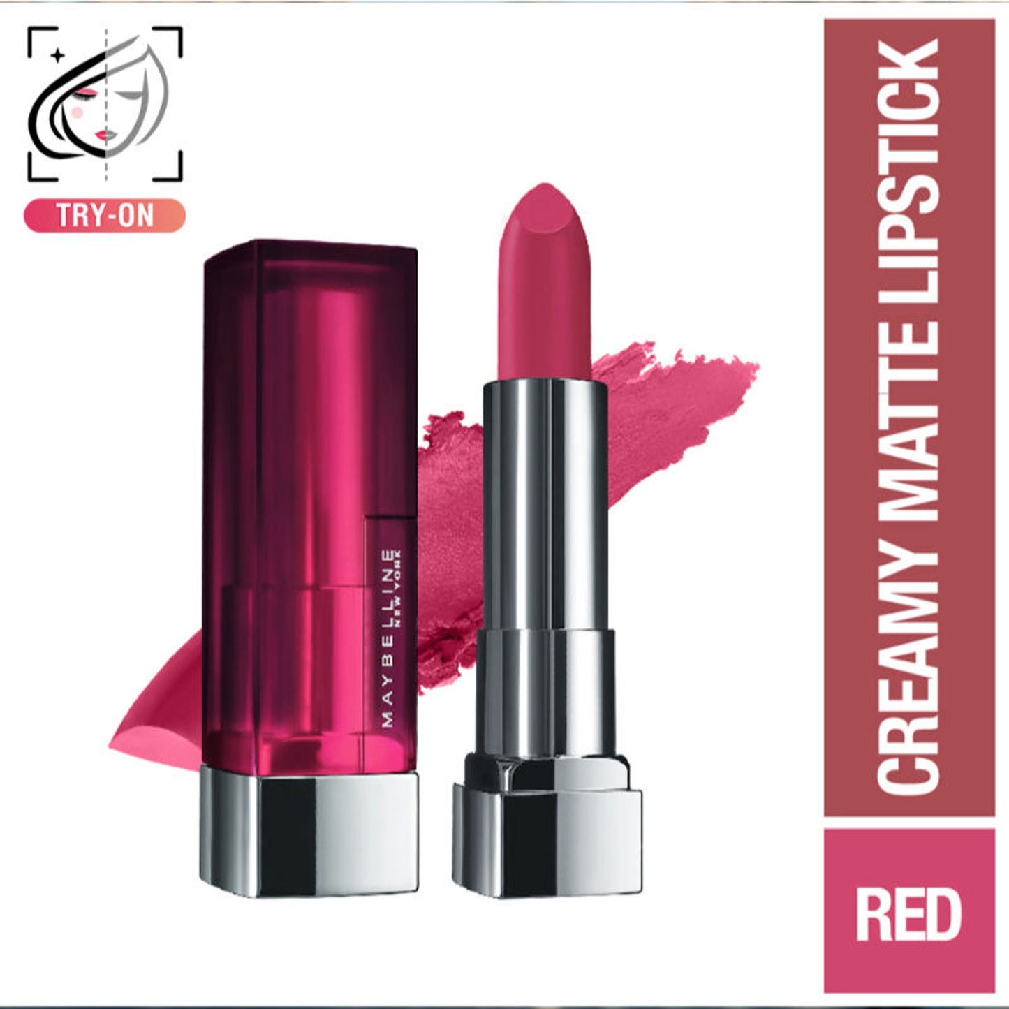 Maybelline Color Sensational Creamy Matte Lipstick, 12H Formula - 640 Red Liberation - Mesmerizing Magenta