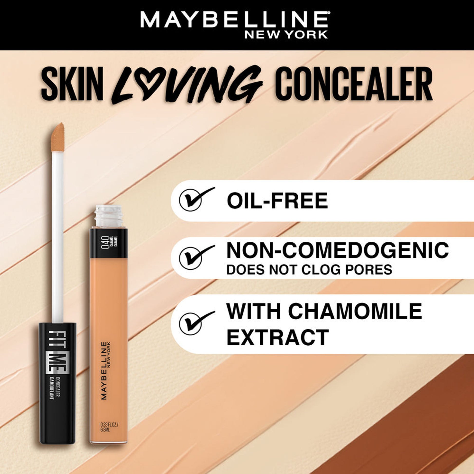 Maybelline New York Fit Me Concealer, Oil-free Liquid Concealer for Oily and Dry Skin - Fair - 40 Caramel
