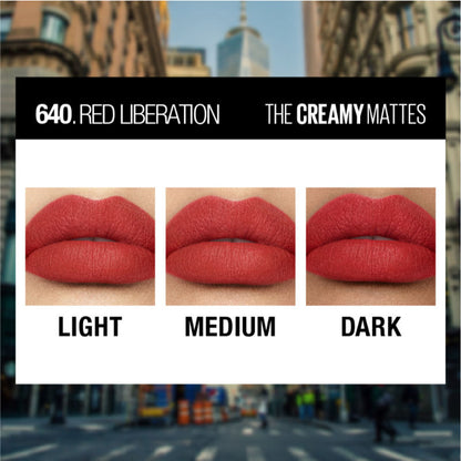Maybelline Color Sensational Creamy Matte Lipstick, 12H Formula - 640 Red Liberation - 640 Red Liberation