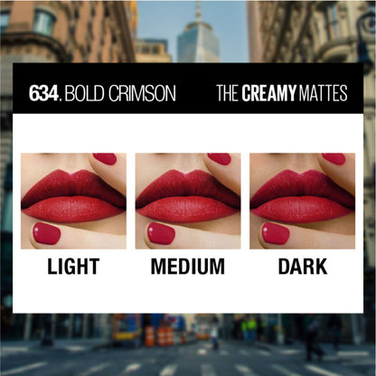 Maybelline Color Sensational Creamy Matte Lipstick, 12H Formula - 640 Red Liberation - 634 Bold Crimson
