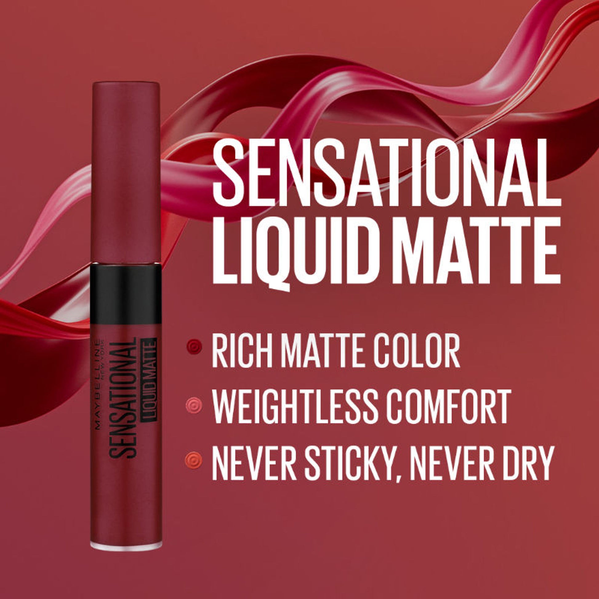 Maybelline New York Sensational Liquid Matte Lipstick, Long-lasting - 03 Flush It Red - 02 Soft Wine