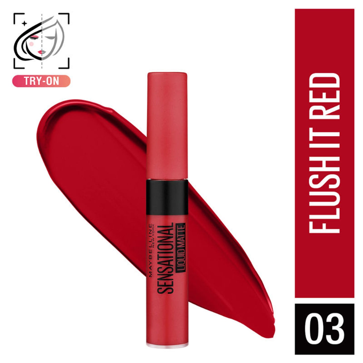 Maybelline New York Sensational Liquid Matte Lipstick, Long-lasting - 03 Flush It Red - 03 Flush It Red