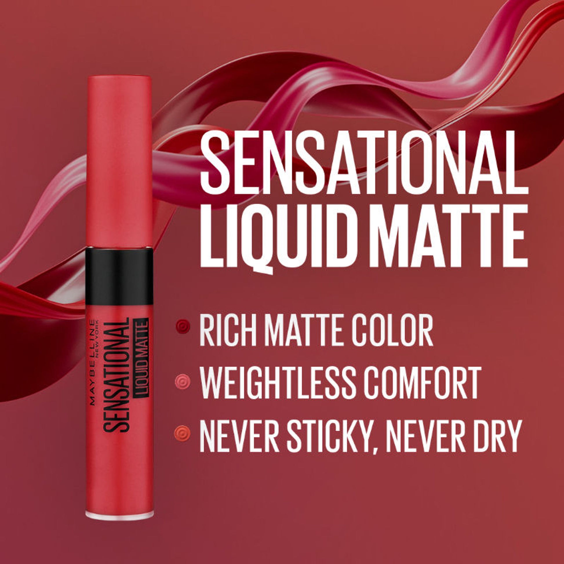 Maybelline New York Sensational Liquid Matte Lipstick, Long-lasting - 03 Flush It Red - 03 Flush It Red