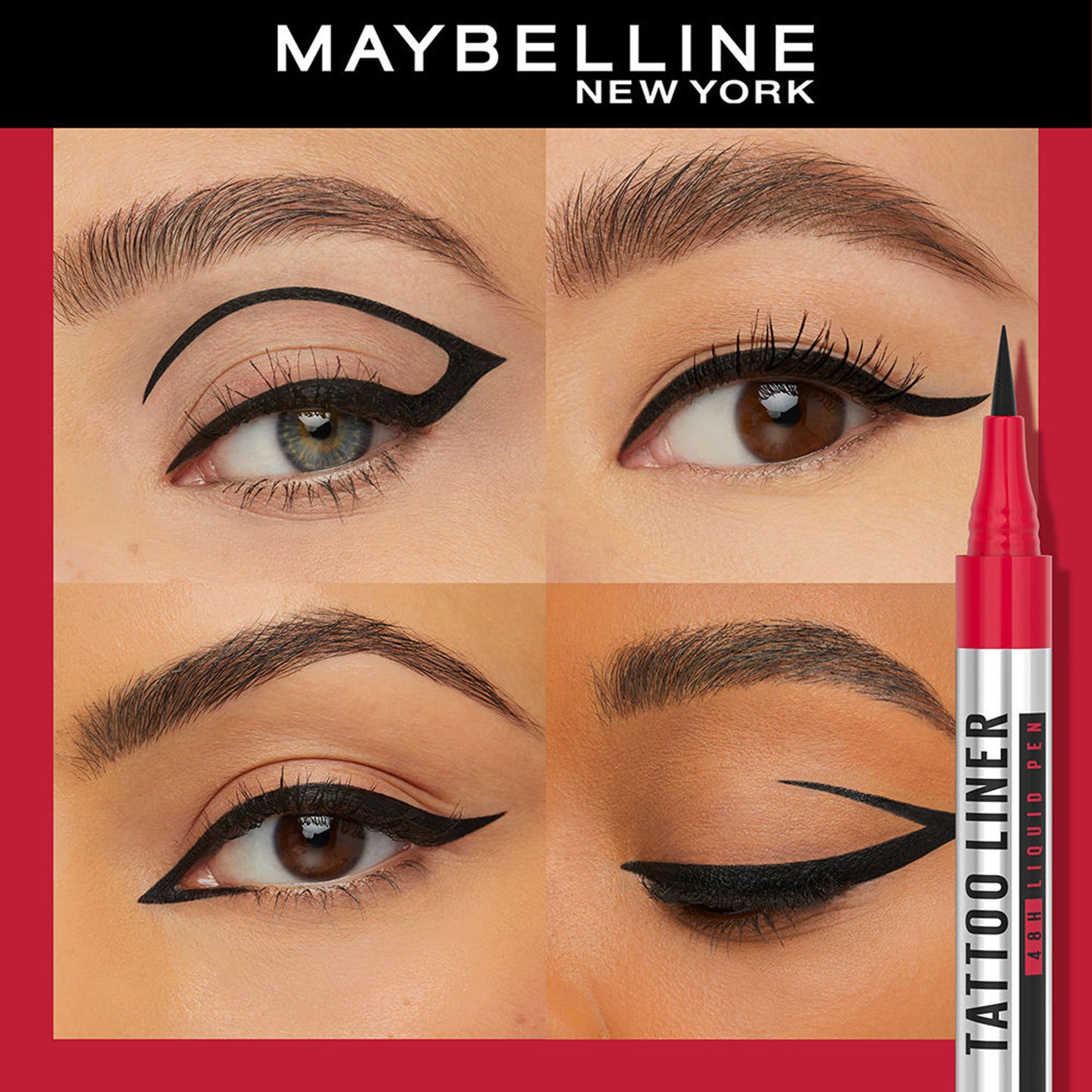 Maybelline New York High Impact Tattoo Pen Liner, Lasts Up To 48H - Black, Water & Smudge-proof