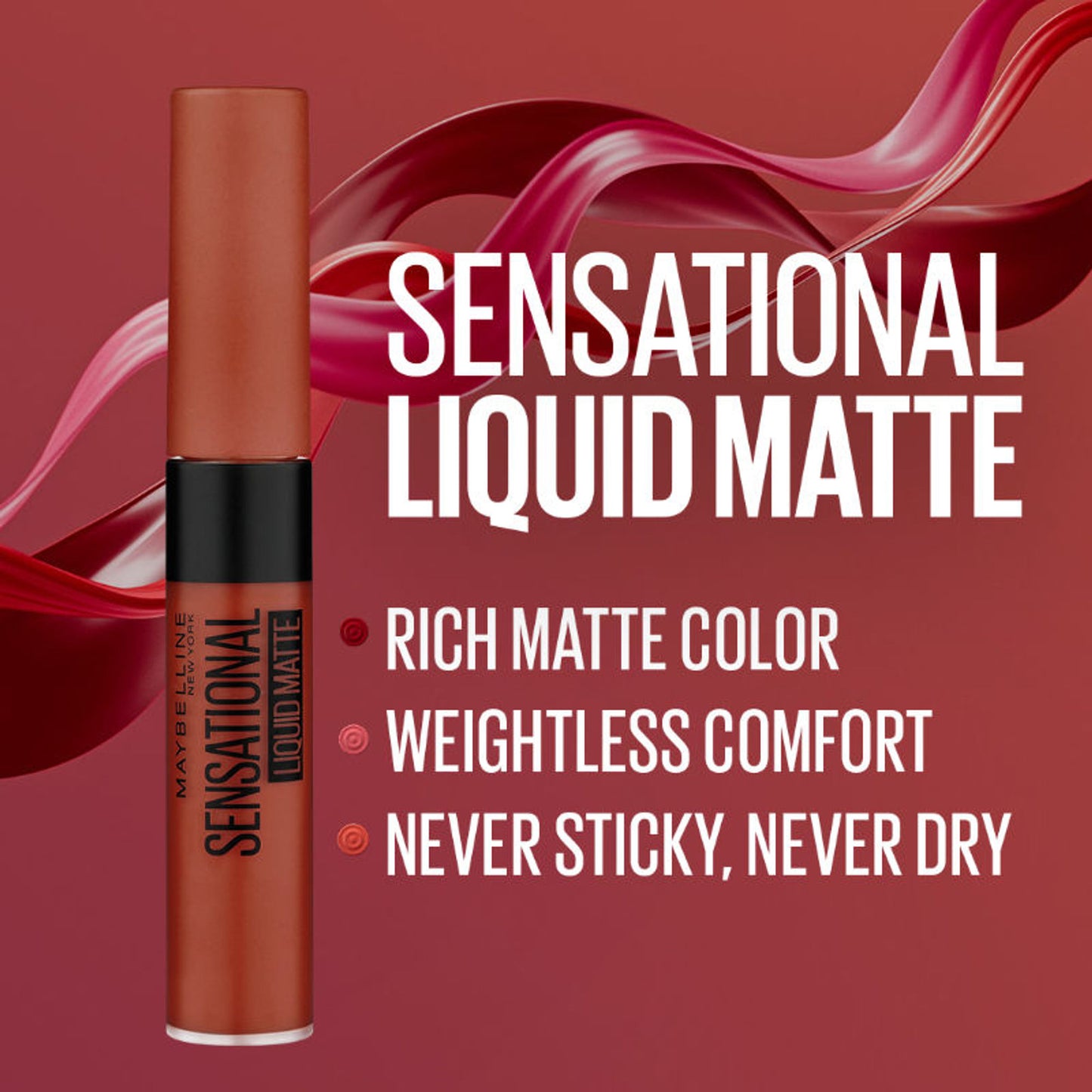 Maybelline New York Sensational Liquid Matte Lipstick, Long-lasting - 03 Flush It Red - Stop On Red