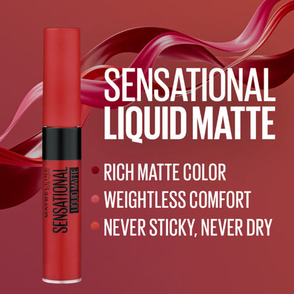 Maybelline New York Sensational Liquid Matte Lipstick, Long-lasting - 03 Flush It Red - Red Serenade