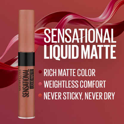 Maybelline New York Sensational Liquid Matte Lipstick, Long-lasting - 03 Flush It Red - Bare It All