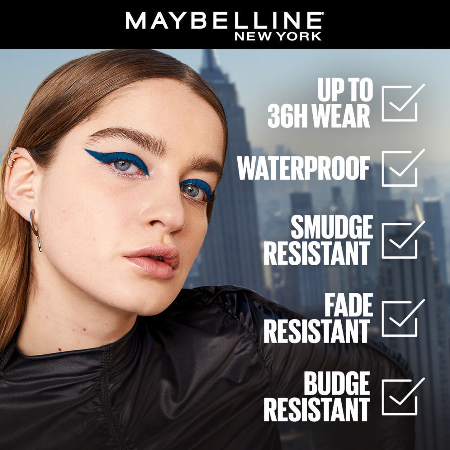 Maybelline Tattoo Gel Eyeliner - Striking Navy Blue, Metallic/Matte, Water & Smudge-proof, Last 36H - Polished White